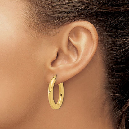 14K Yellow Gold 3x29mm Polished Oval Tube Hoop Earrings