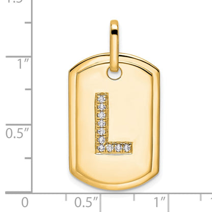 14K Yellow Gold Diamond Initial L Dog Tag Charm