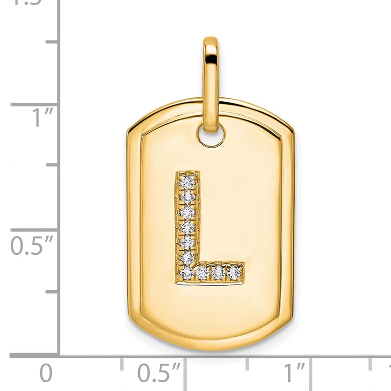 14K Yellow Gold Diamond Initial L Dog Tag Charm