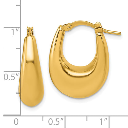 14K Yellow Gold Polished 7mm x 16mm Puffed Oval Hoop Earrings