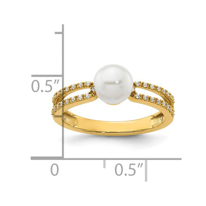 14K Yellow Gold Polished Diamond and Pearl Fashion Ring