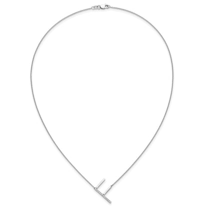14K White Gold Sideways Diamond Initial F 18 Inch Necklace