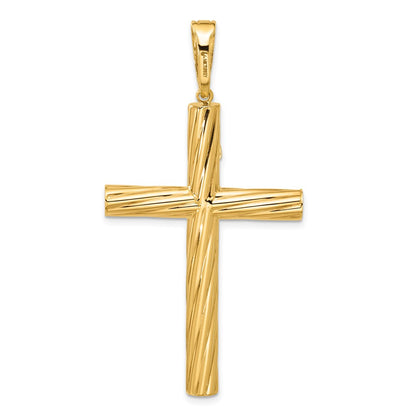 14K Yellow Gold Polished and Textured Crucifix Pendant