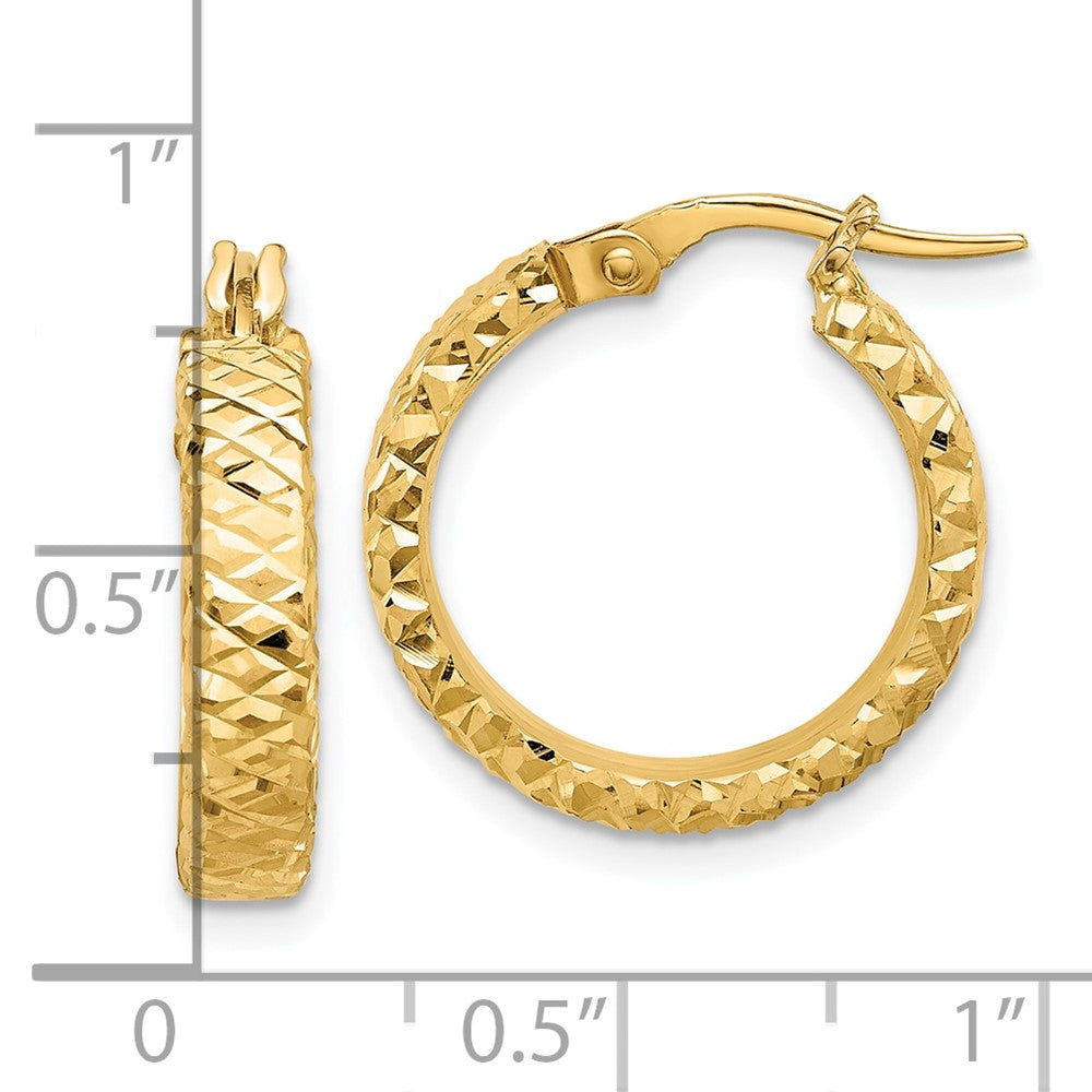 14K Yellow Gold Polished 4mm Diamond Cut Hoop Earrings
