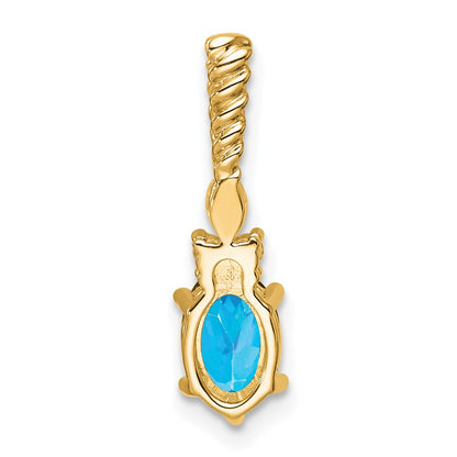 14K Yellow Gold Diamond and 7x5 Oval December/Blue Topaz Twisted Chain Slide