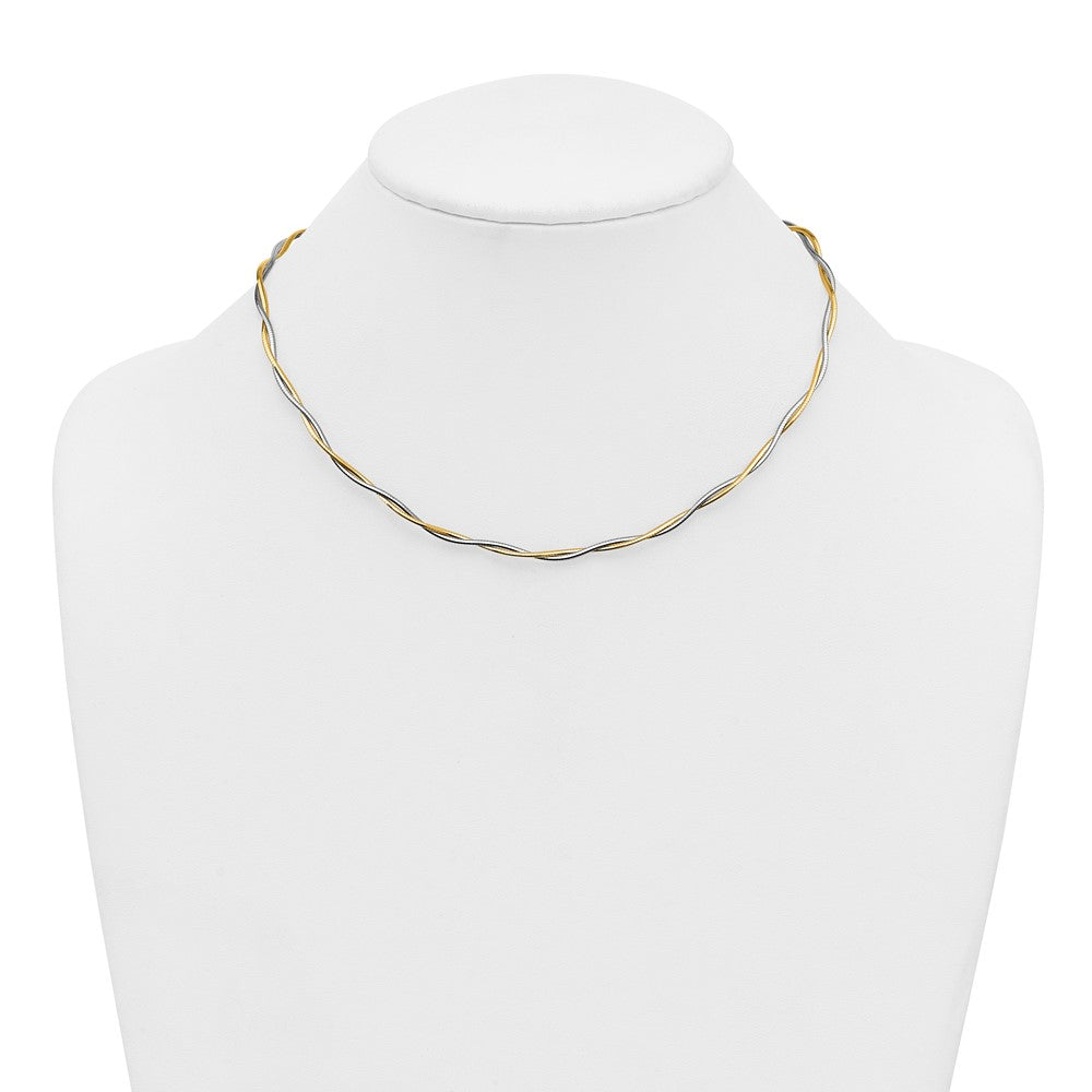 14K Two-Tone Gold Two-tone Polished Twisted Round Omega 17 Inch Necklace