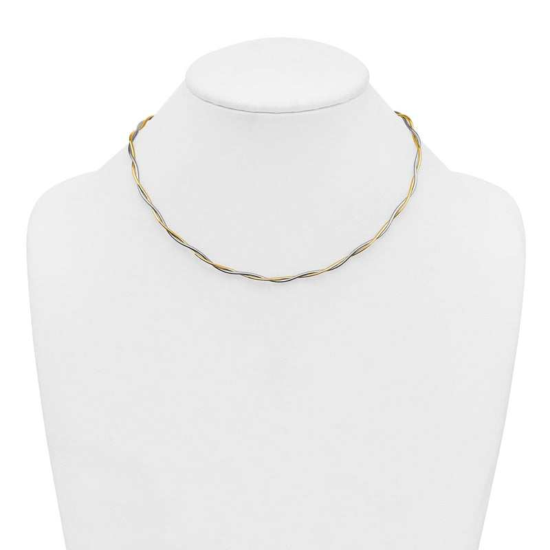 14K Two-Tone Gold Two-tone Polished Twisted Round Omega 17 Inch Necklace