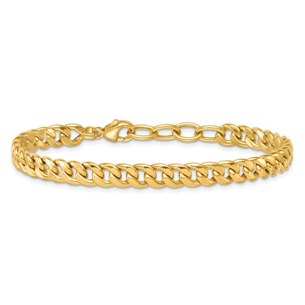 14K Yellow Gold Polished 6.5mm Flat Curb Chain Bracelet Plus Extender