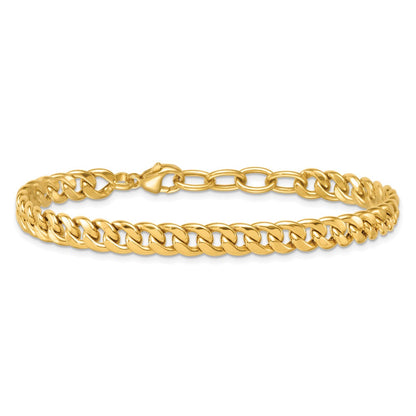 14K Yellow Gold Polished 6.5mm Flat Curb Chain Bracelet Plus Extender