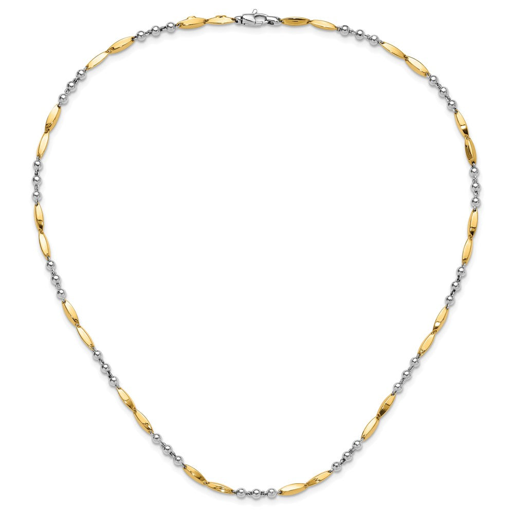 14K Two-Tone Gold Two-tone Polished Beads and Oval Bars 18 Inch Necklace