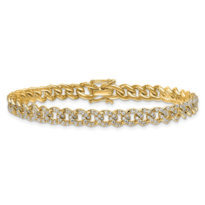 14K Yellow Gold Polished Complete 2.6 carat Diamond Fancy Curb Link 7 Inch Bracelet