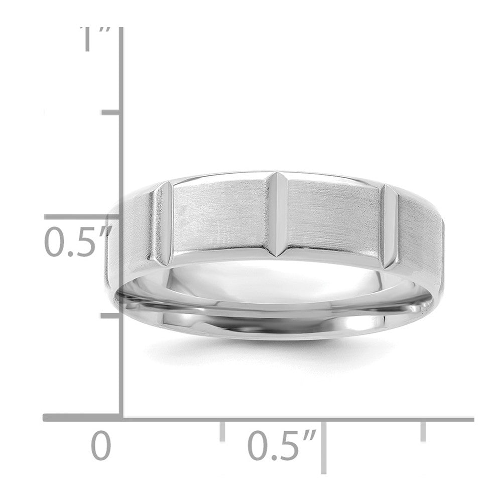 14K White Gold 6mm Standard Weight Comfort Fit Brushed/Polished Beveled Edge with Vertical Lines Wedding Band Ring