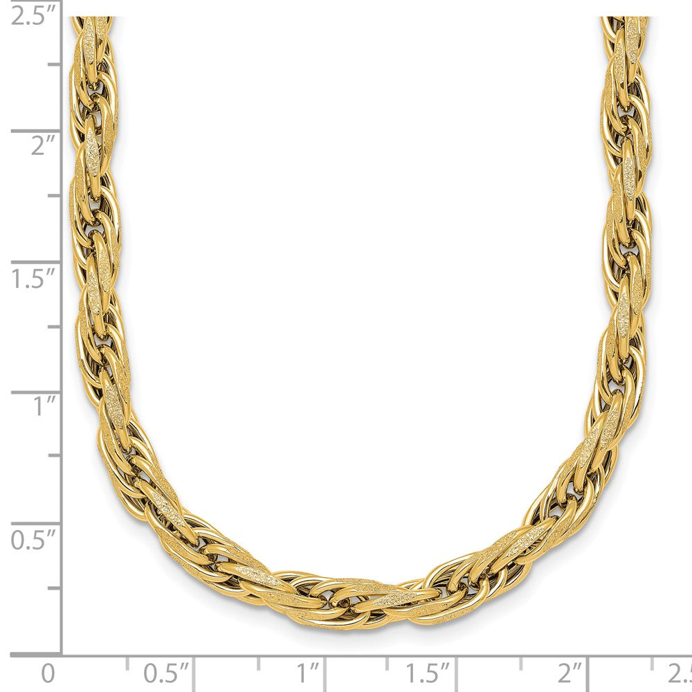 14K Yellow Gold Polished And Textured 4.5mm Flat Rope Chain 18.25 Inch Necklace