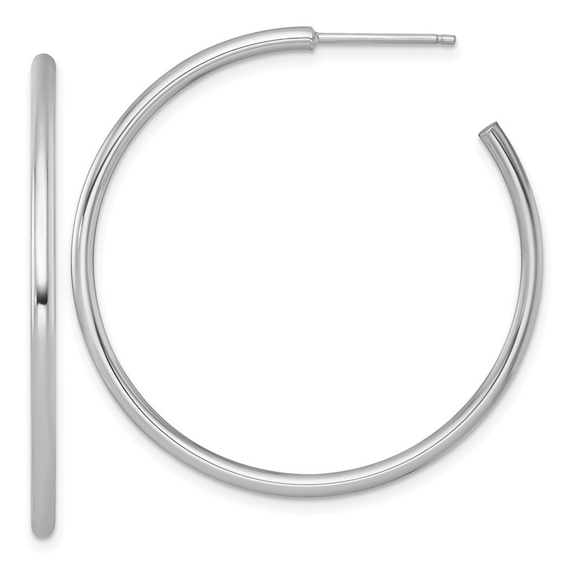 14K White Gold Polished 2.0 x 40mm Tube C-Hoop Post Earrings