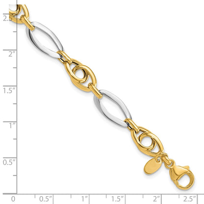14K Two-Tone Gold Polished 8.25mm Fancy Oval Link 7.75 Inch Bracelet