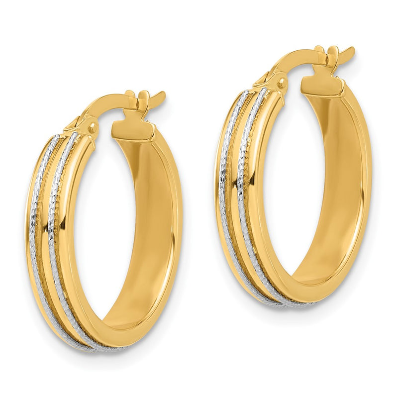 14K Two-Tone Gold Two-tone Polished and Diamond-cut Hoop Earrings