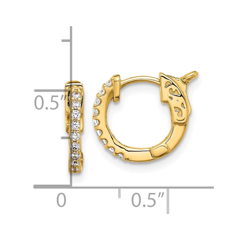 14K Yellow Gold .18 carat Diamond Round Hoop w/Safety Clasp Earrings