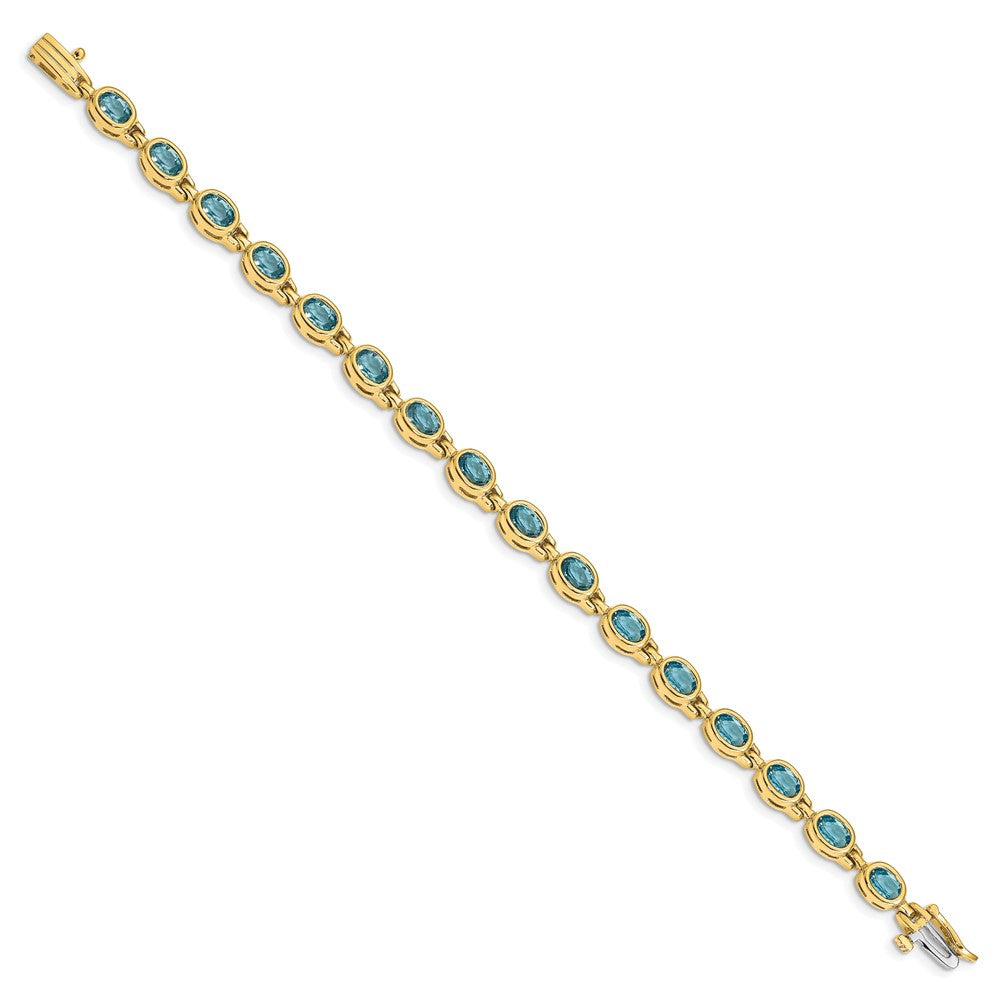 14K Yellow Gold Complete Oval Swiss Blue Topaz Bezel-set 7 Inch Bracelet