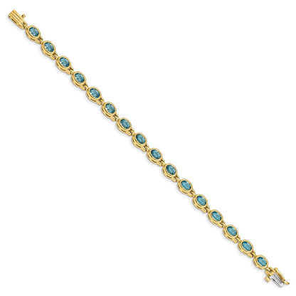 14K Yellow Gold Complete Oval Swiss Blue Topaz Bezel-set 7 Inch Bracelet