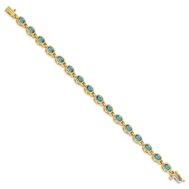 14K Yellow Gold Complete Oval Swiss Blue Topaz Bezel-set 7 Inch Bracelet