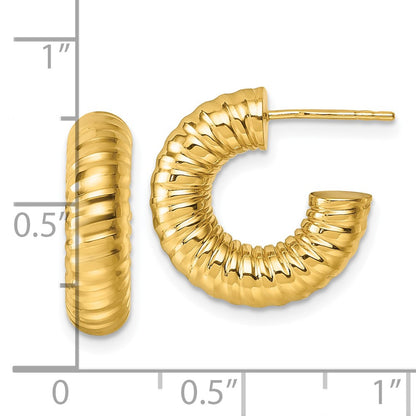 14K Yellow Gold Polished 5.00mm Textured Tube C-Hoop Post Earrings