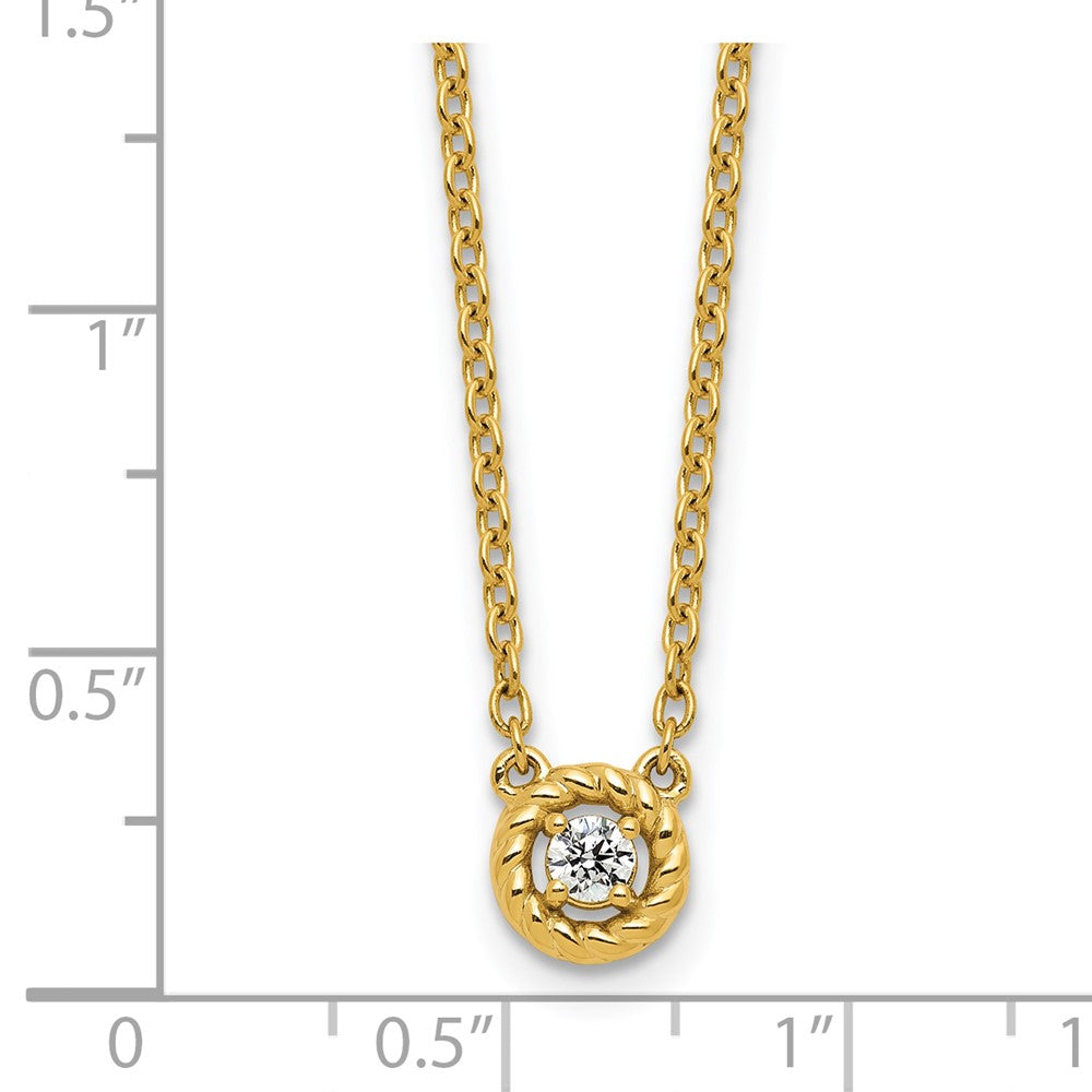 14K Yellow Gold Polished and Twisted 1/10 carat Diamond 18 Inch Necklace