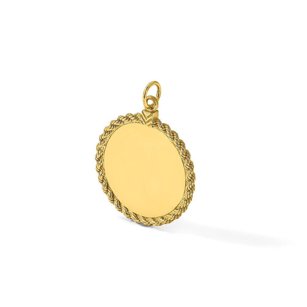 14K Yellow Gold Plain .013 Gauge Round Engravable 24.9mm Disc with Rope Edge Charm