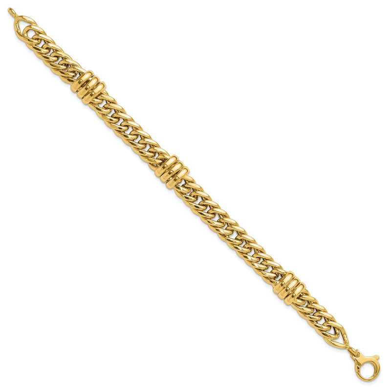 14K Yellow Gold Polished 10mm Fancy Curb Link Chain Bracelet