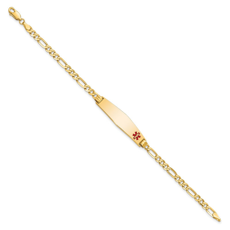 14K Yellow Gold Medical Solid Chain/Solid Plate Non-Enameled Soft Diamond Shape 33x8mm Off-Center Flat Figaro Link 7 Inch ID Bracelet