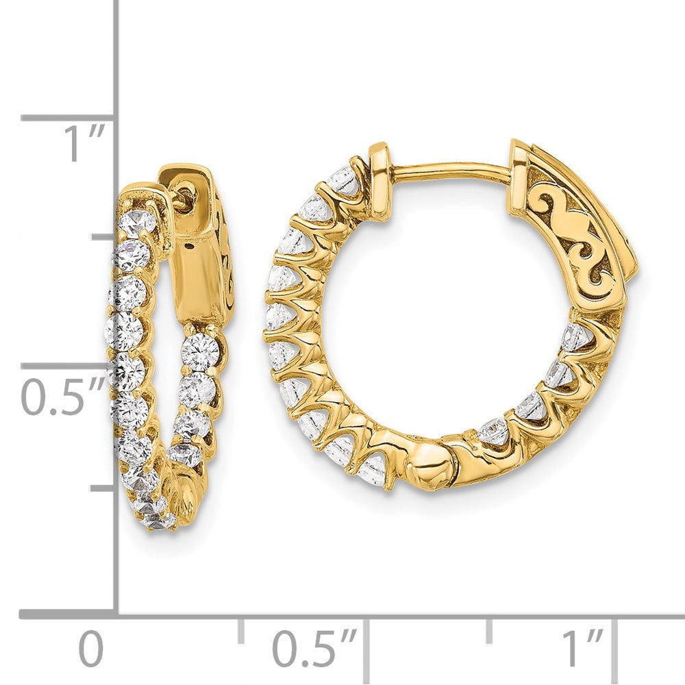 14K Yellow Gold .98 carat Diamond In/Out Hoop w/Safety Clasp Diamond Earrings