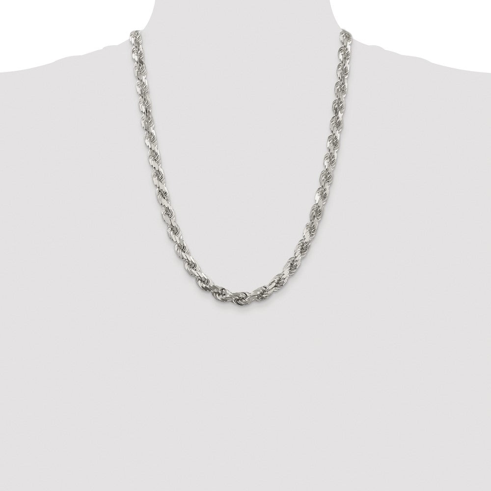 Sterling Silver Rhodium-plated 7.8mm Diamond-cut Rope 24 Inch Chain