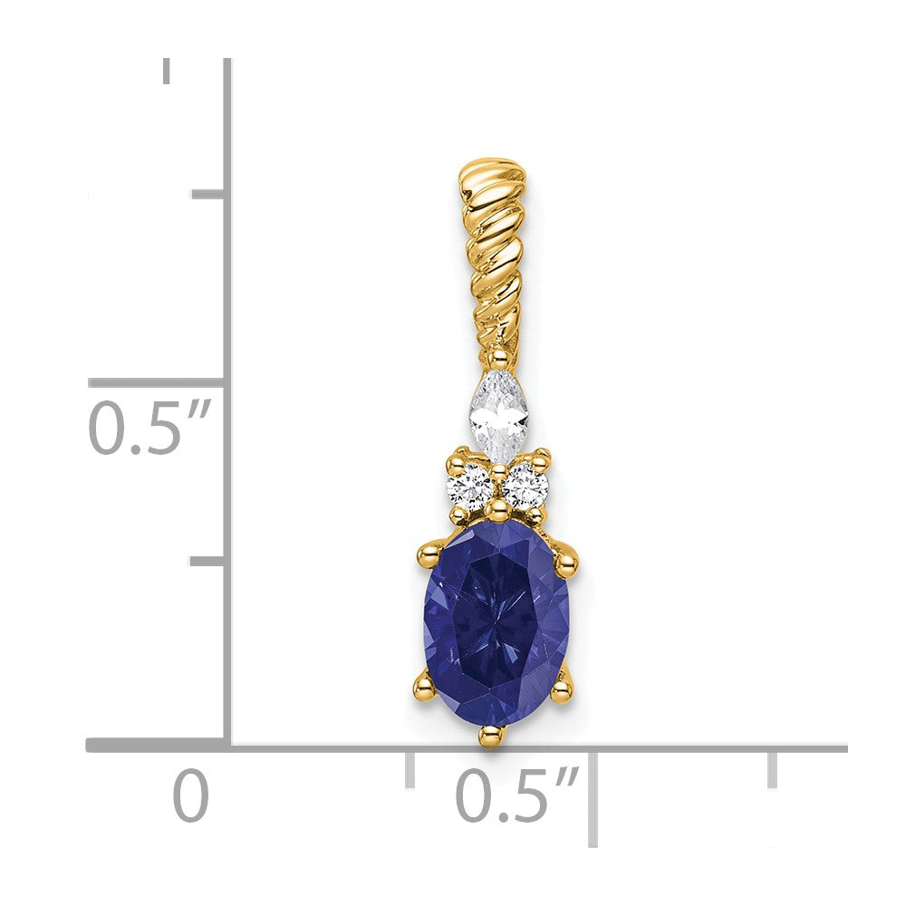 14K Yellow Gold Diamond and 7x5 Oval September/Lab Created Sapphire Twisted Chain Slide