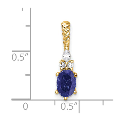 14K Yellow Gold Diamond and 7x5 Oval September/Lab Created Sapphire Twisted Chain Slide