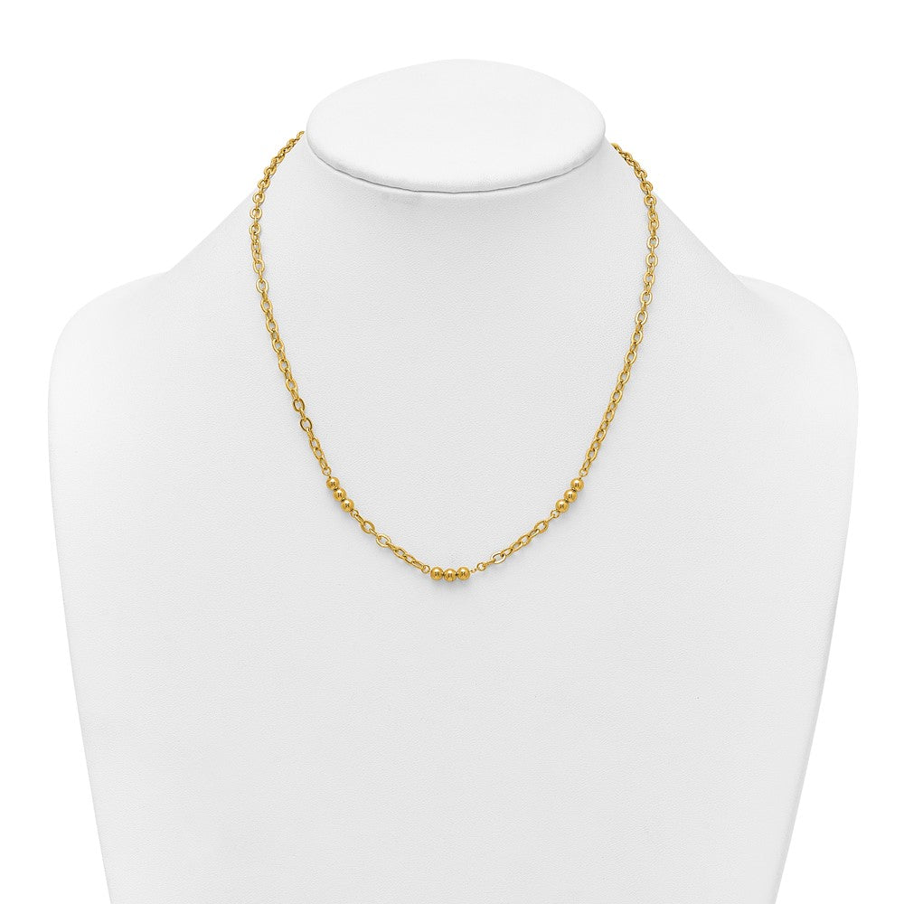 14K Yellow Gold Polished 3.5mm Fancy Beaded and Cable Link 18 Inch Necklace