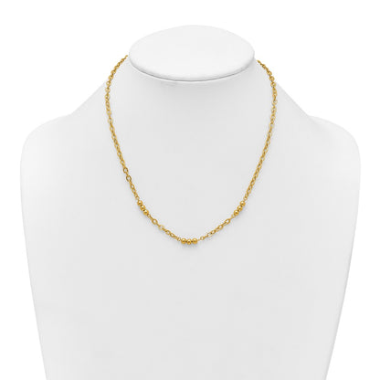 14K Yellow Gold Polished 3.5mm Fancy Beaded and Cable Link 18 Inch Necklace