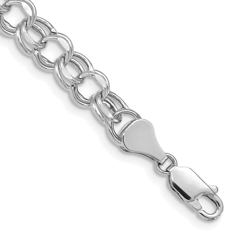 14K White Gold 7mm Hollow Diamond-cut Double Link 8 Inch Charm Bracelet
