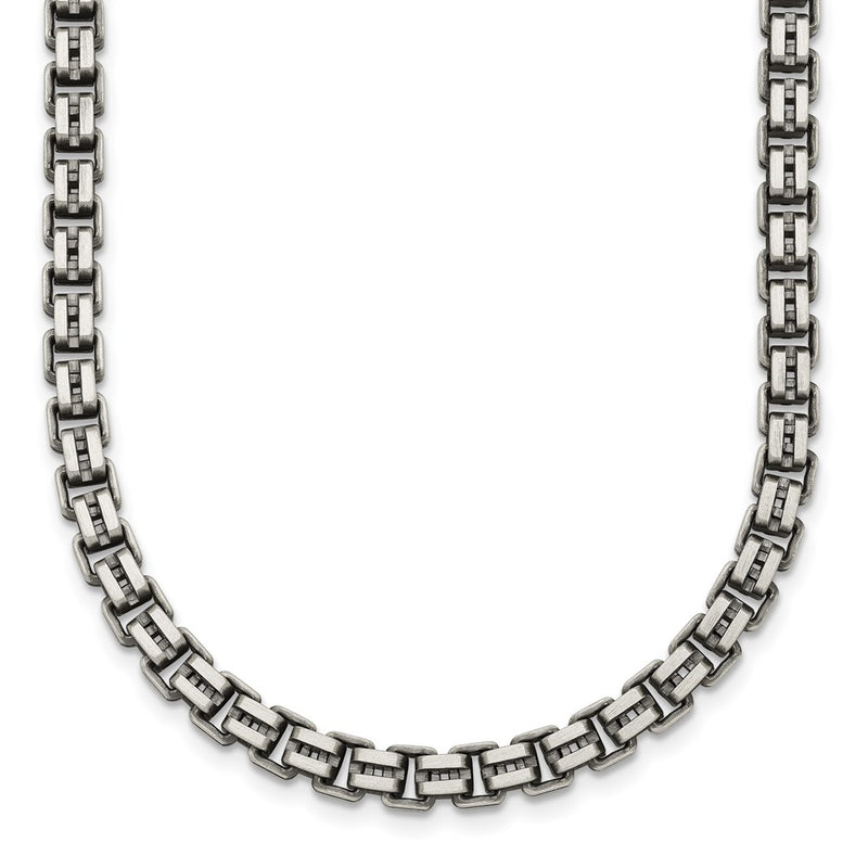 Sterling Silver Antiqued Brushed 5.00mm Fancy Box Link 19.75 Inch Necklace