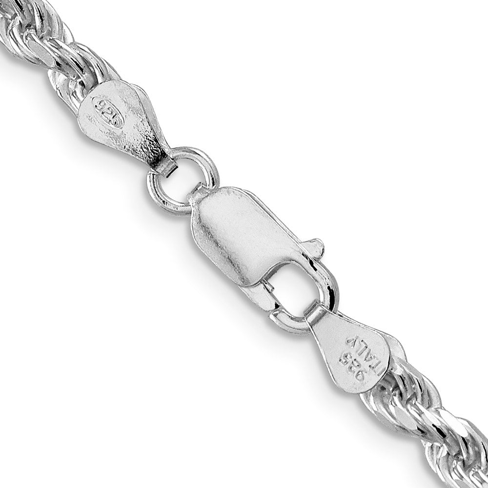 Sterling Silver Rhodium-plated 4.25mm Diamond-cut Rope 30 Inch Chain