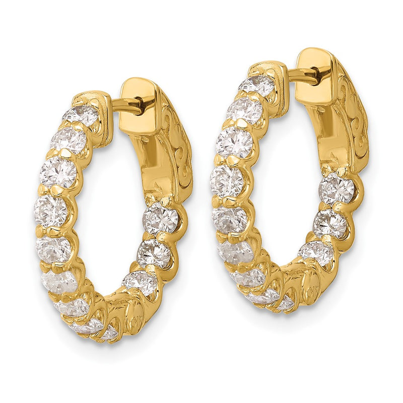 14K Yellow Gold 1.41 carat Diamond In/Out Hoop w/Safety Clasp Earrings