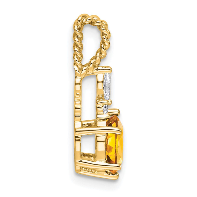 14K Yellow Gold Diamond and 7x5 Oval November/Citrine Twisted Chain Slide