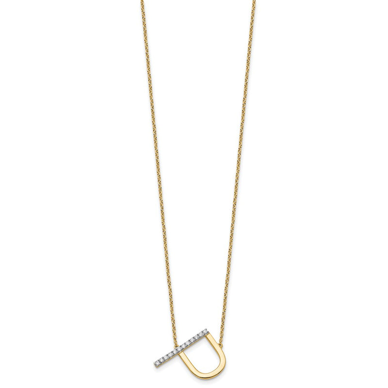 14K Yellow Gold Sideways Diamond Initial P 18 Inch Necklace