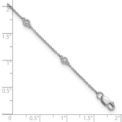 14K White Gold Complete 1/8 carat Bezel-set Diamond and Cable Chain 8-Station 9 Inch Anklet