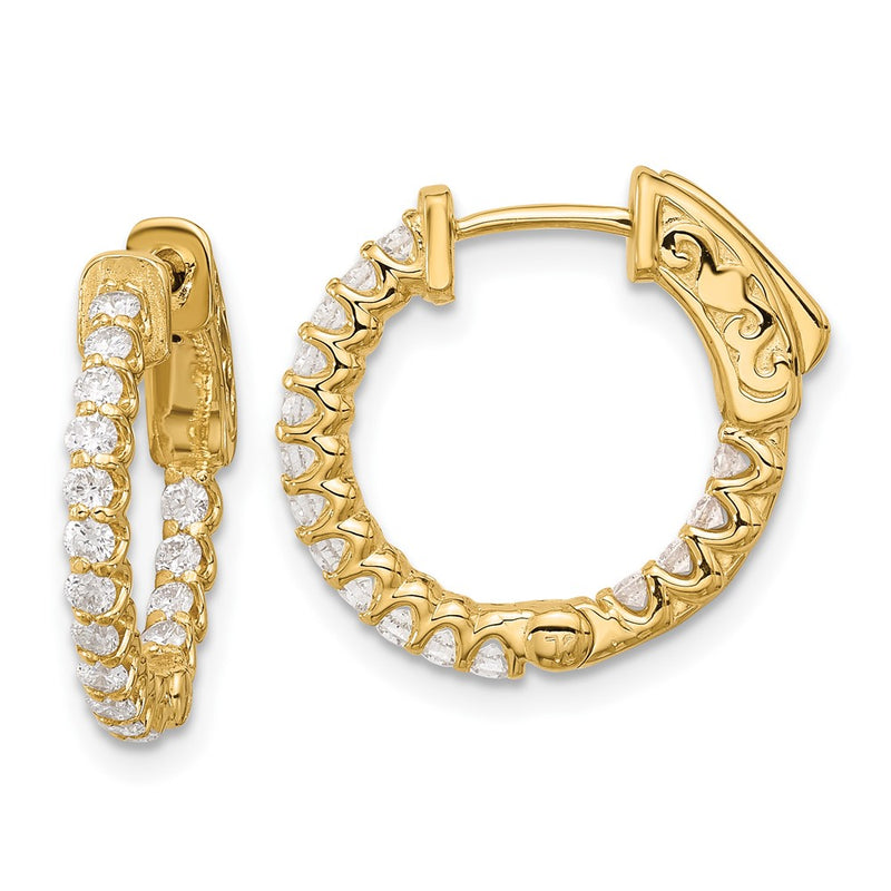 14K Yellow Gold .64 carat Diamond In/Out Hoop w/Safety Clasp Earrings