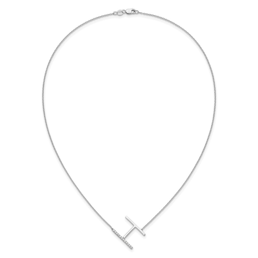 14K White Gold Sideways Diamond Initial H 18 Inch Necklace