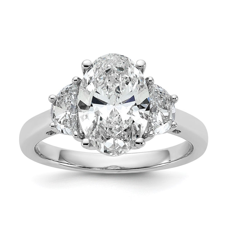 14K White Gold 3 1/8 carat Certified Lab Grown Diamond VS/SI+ G+ Complete Oval and Half Moon Three Stone Engagement Ring