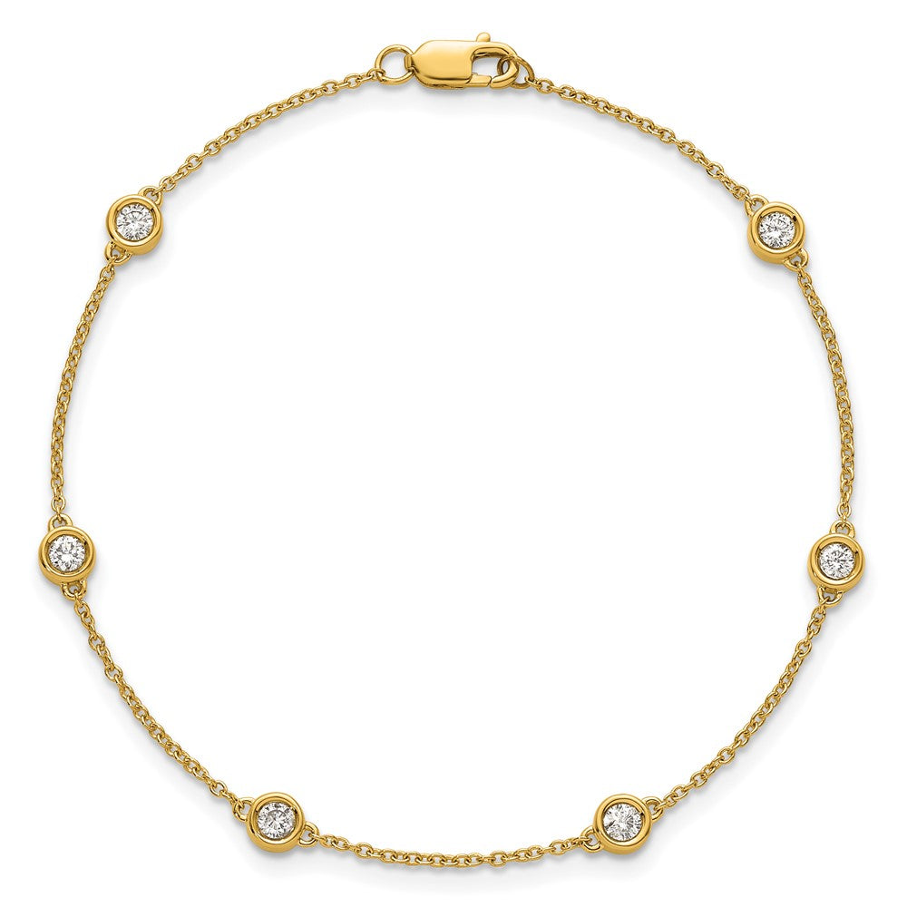 14K Yellow Gold Complete 1/3 carat Bezel-set Diamond and Cable Chain 6-Station 7 Inch Bracelet