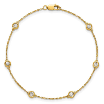 14K Yellow Gold Complete 1/3 carat Bezel-set Diamond and Cable Chain 6-Station 7 Inch Bracelet