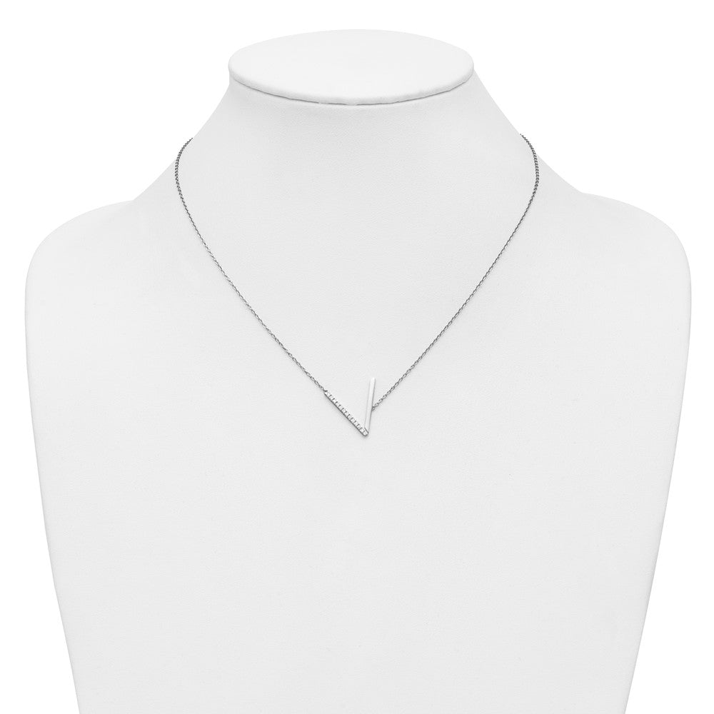 14K White Gold Sideways Diamond Initial V 18 Inch Necklace