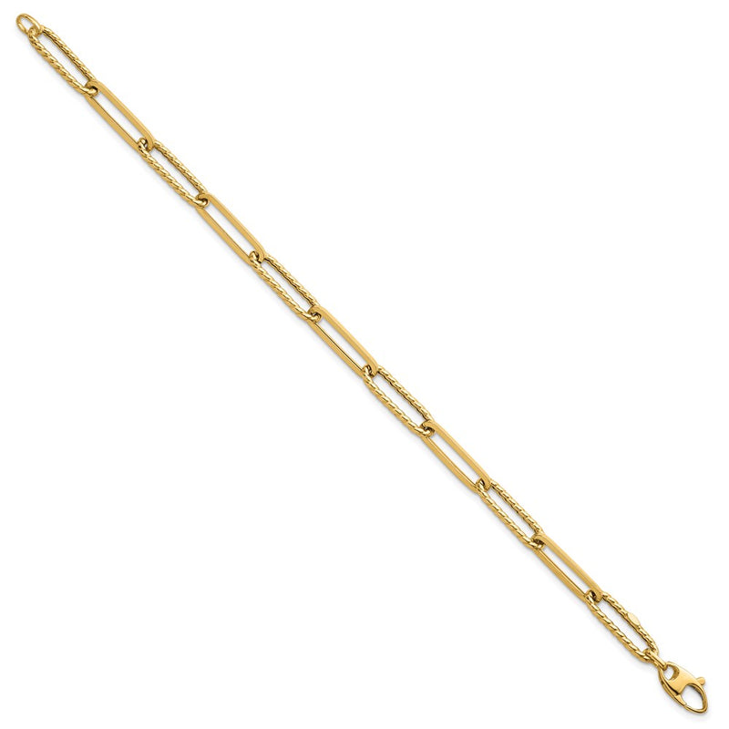 14K Yellow Gold Polished and Twisted 6.4mm Paperclip Link Chain Bracelet