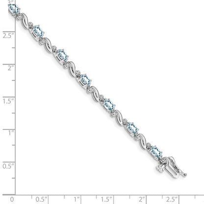 14K White Gold Complete Diamond and Oval Aquamarine Curved Link 7 Inch Bracelet